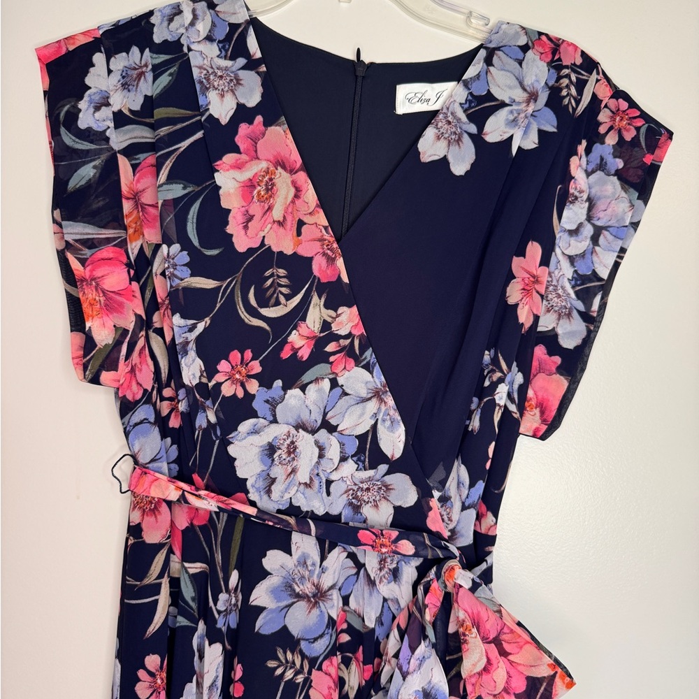 Eliza J Floral High Low Dress in Navy and Pink